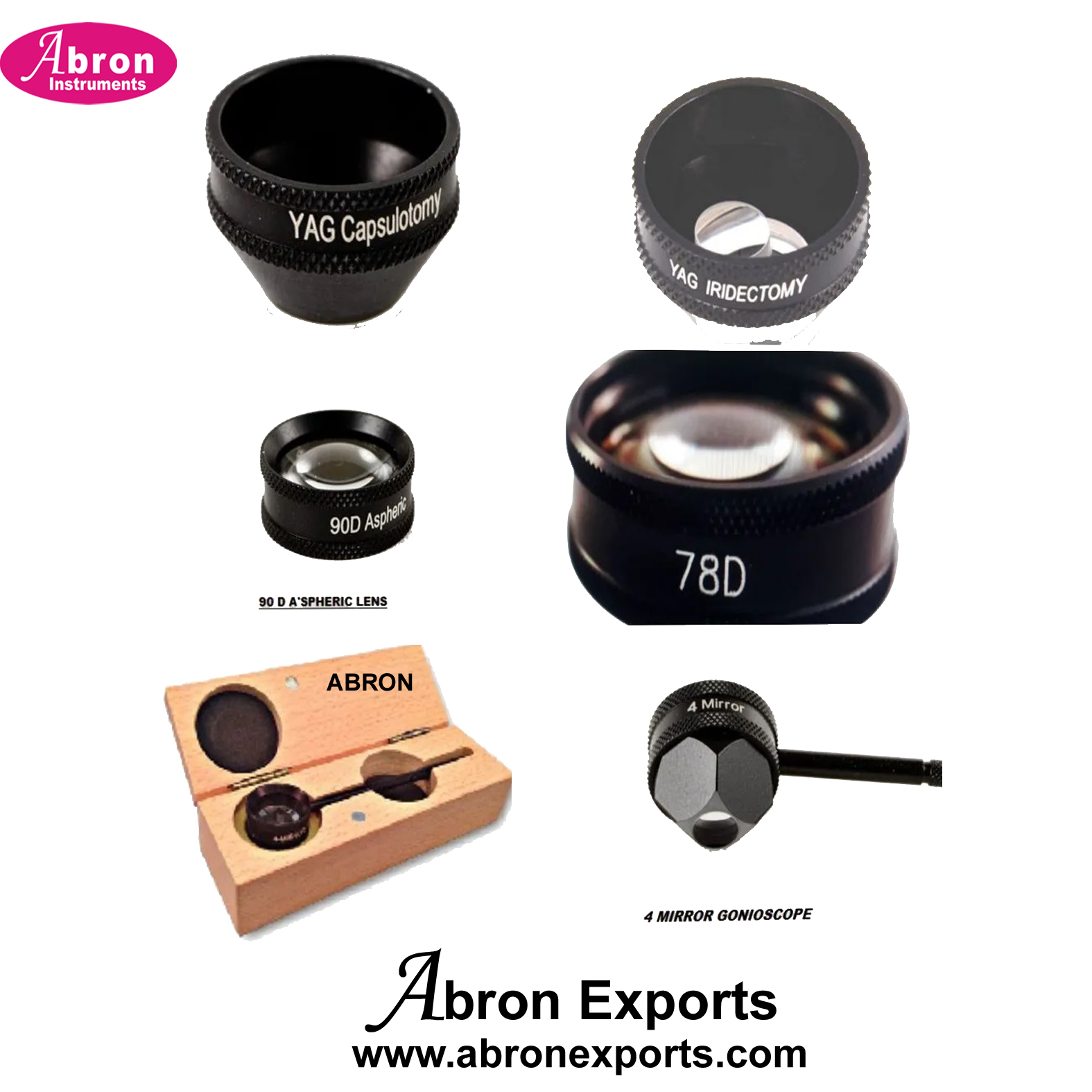 ENT Eye testing Lenses 4-Mirror GONIO LENS 2-in-1 interchangable goniolens Abron ABM-1516G 